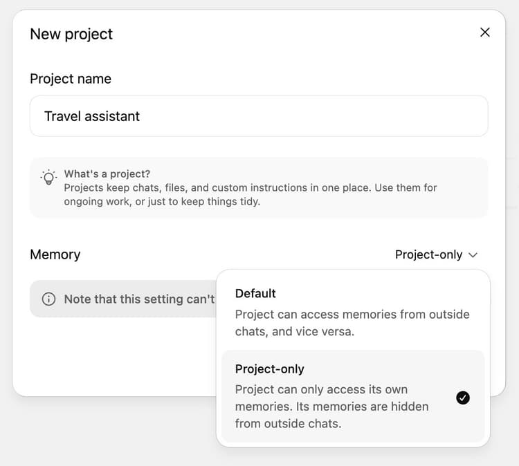 ChatGPT project memory setting