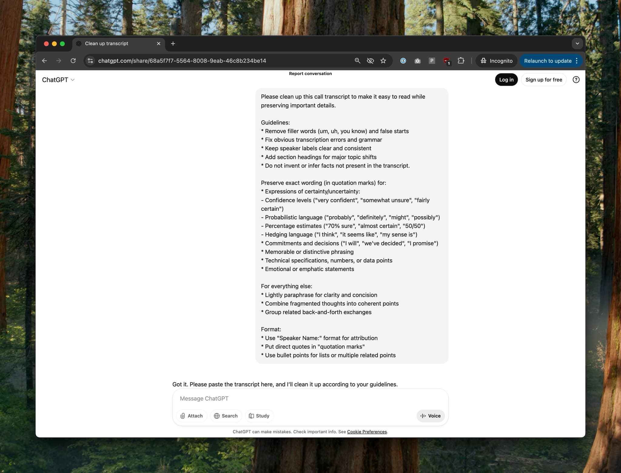 ChatGPT shared conversation UI