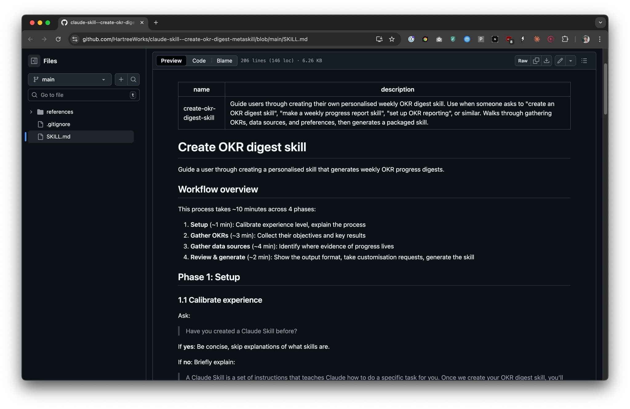 Claude OKR skill chat screenshot