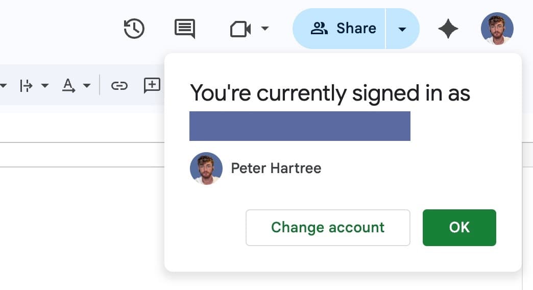 Google Docs disable signed in as message screenshot