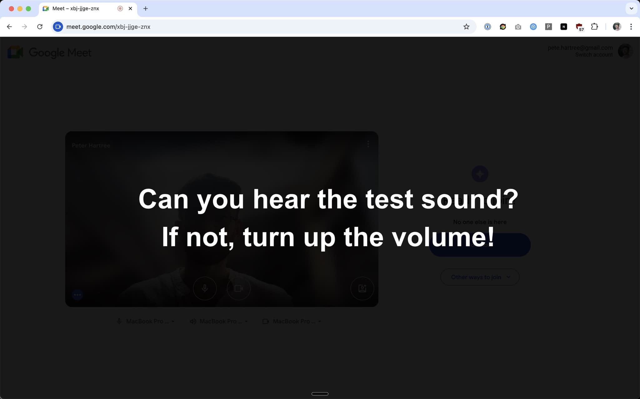 Google Meet sound-check screenshot
