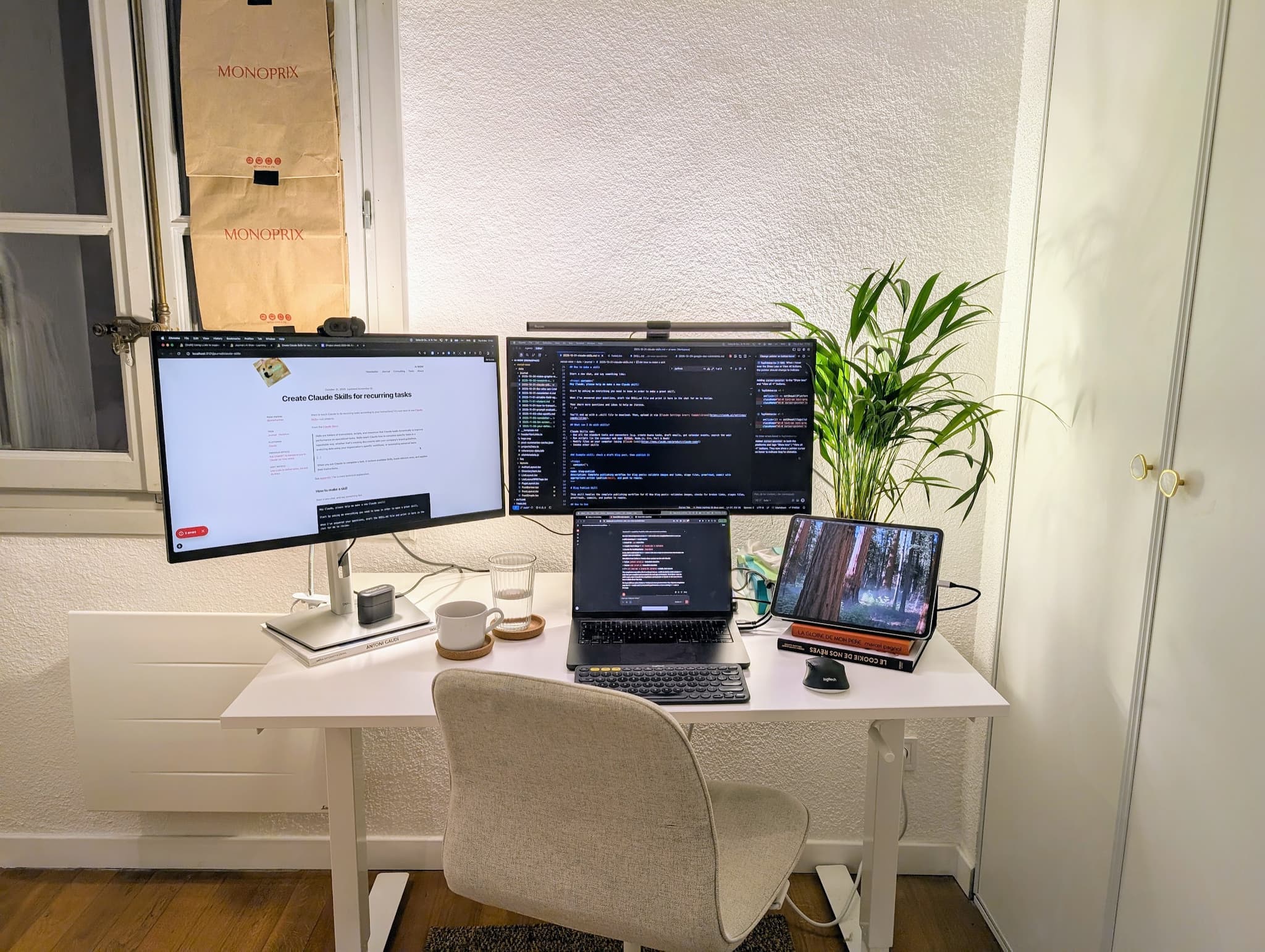 Desk with four screens