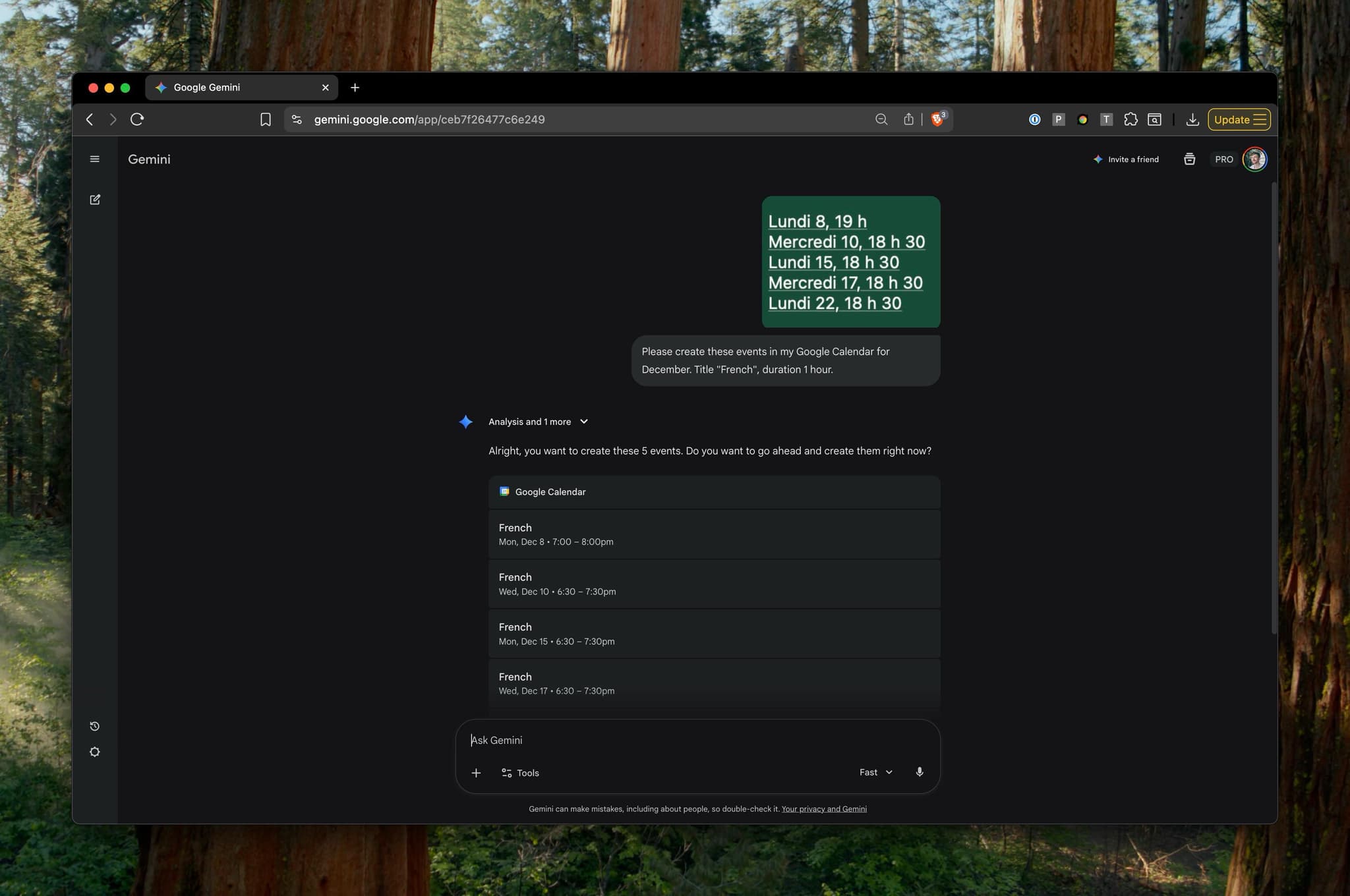 Gemini create calendar event chat