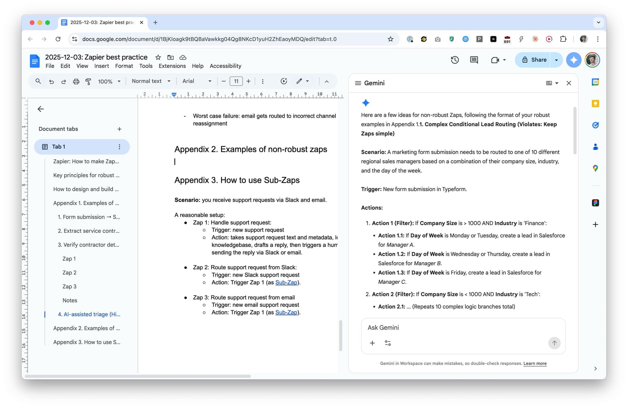 Gemini describes what it can do in Google Docs