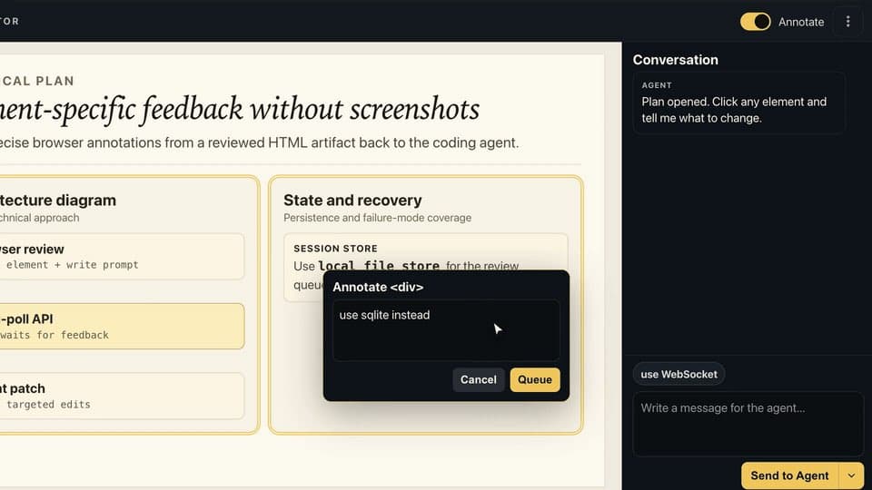 The Lavish editor showing an HTML mockup with a pinned comment on a page element