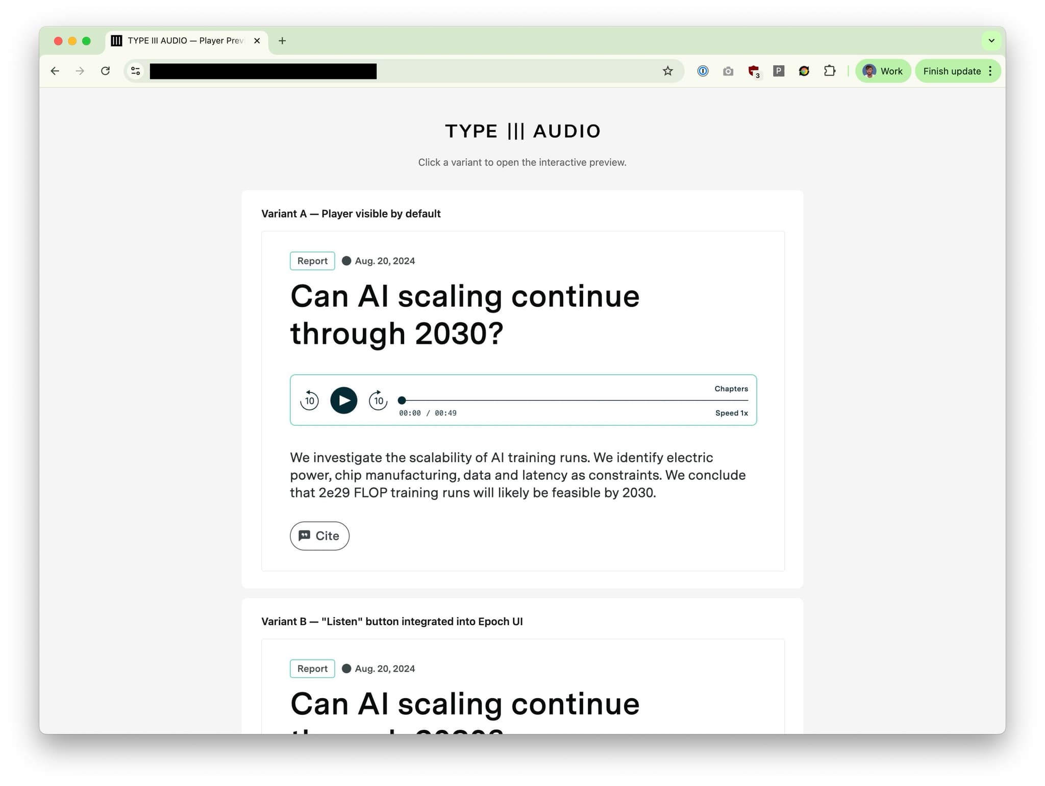 screenshot of audio player mockups