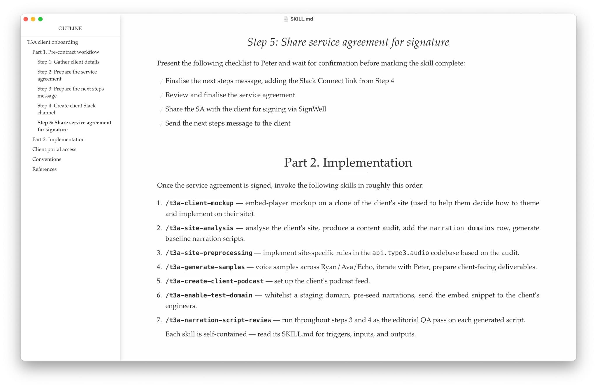 screenshot of client onboarding skill