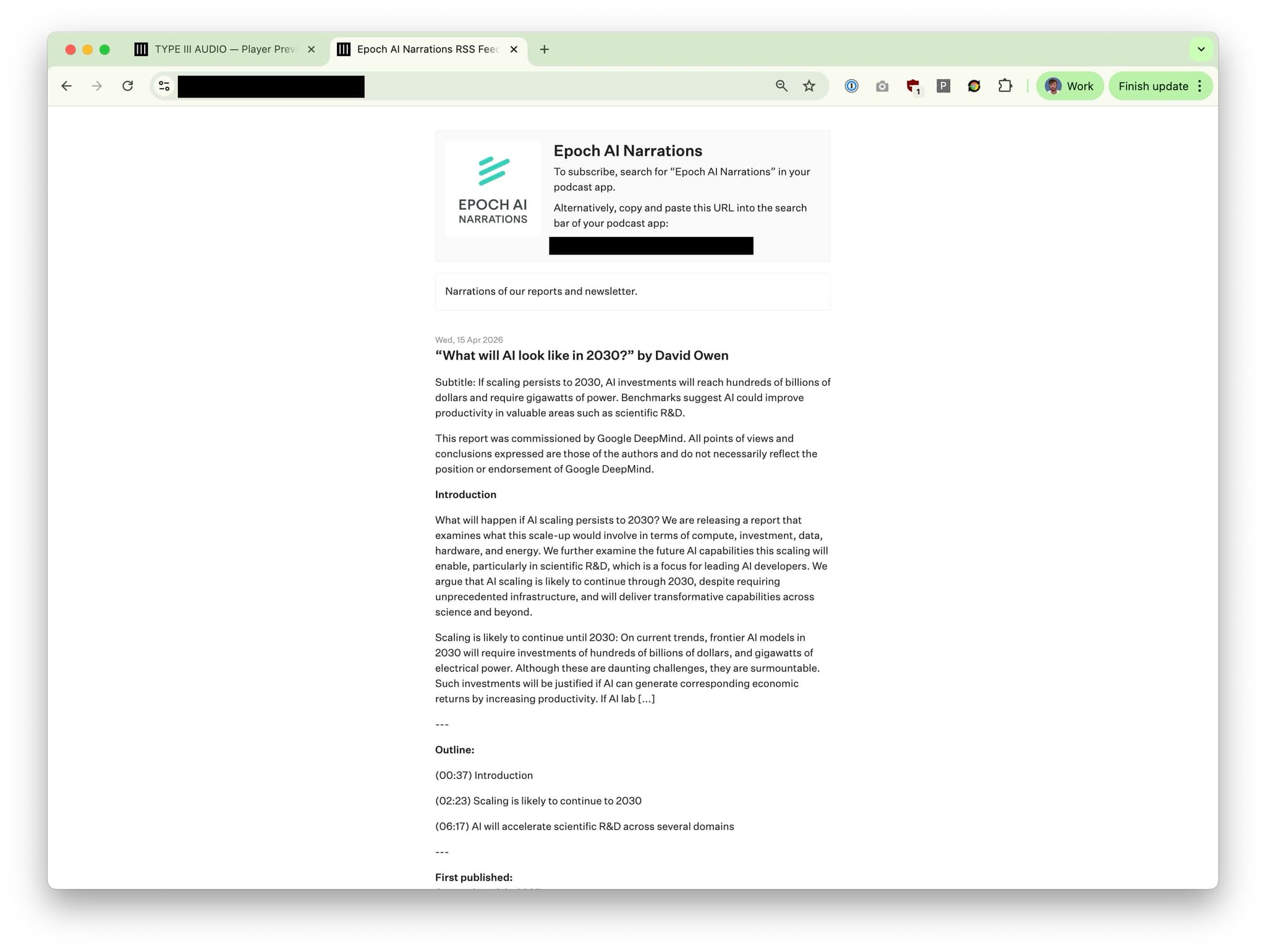 screenshot of podcast feed rss file